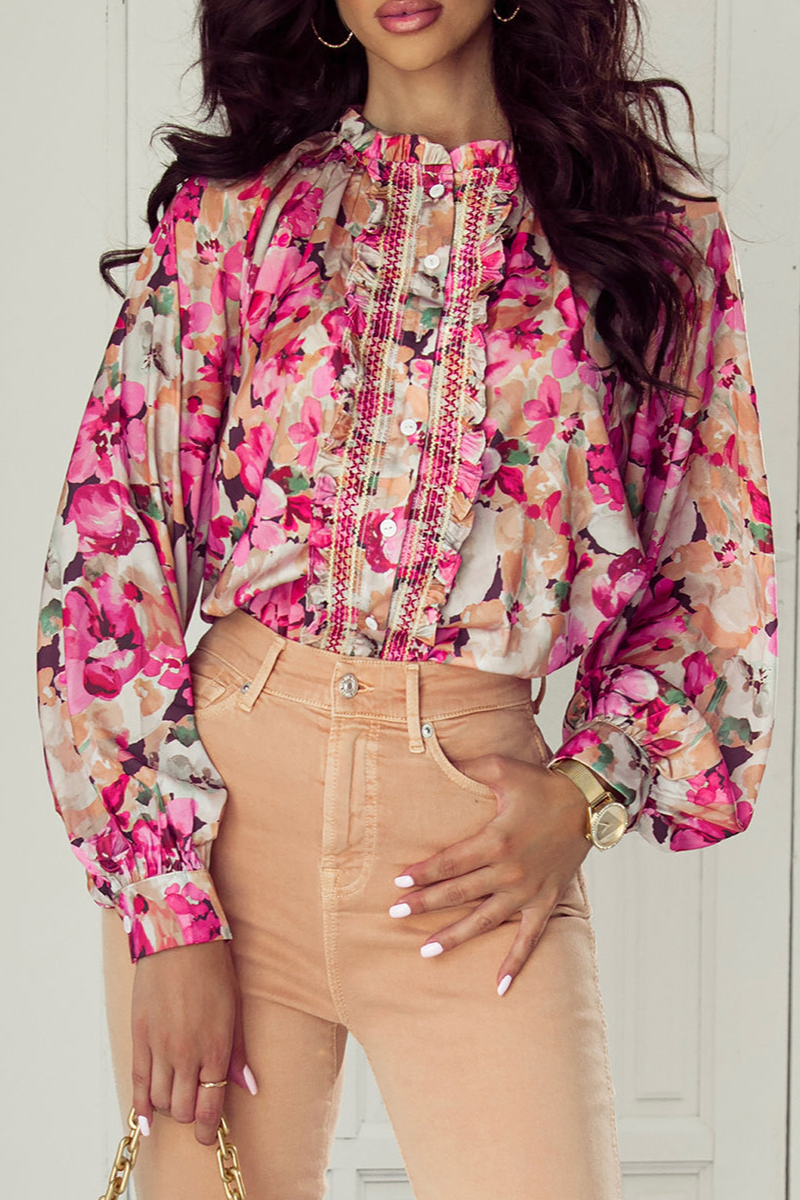 Floral Ruffled Relaxed Fit Shirt Blouse