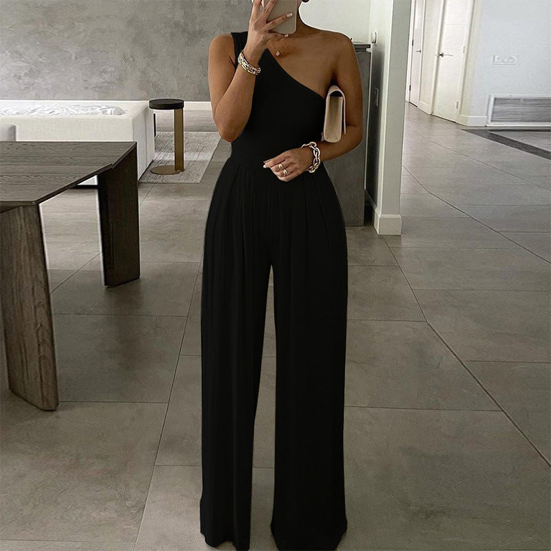 Sophisticated Office One-Shoulder Sleeveless Jumpsuit