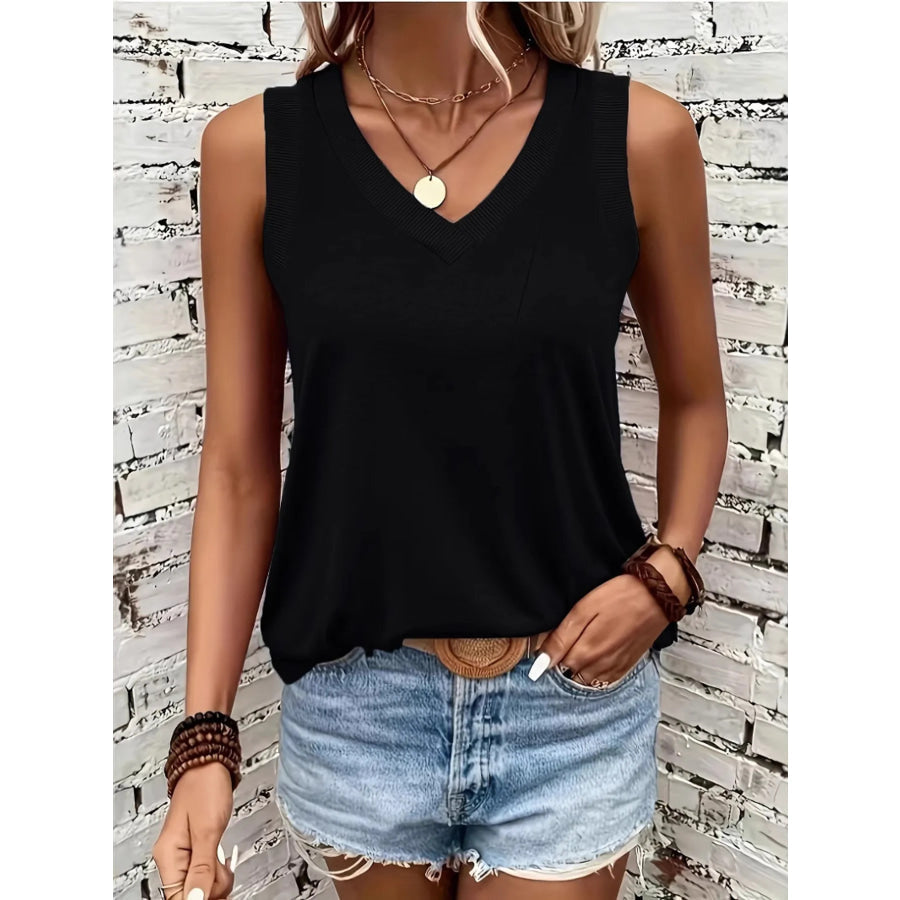 Breathable V Neck Ribbed Band Tank Top