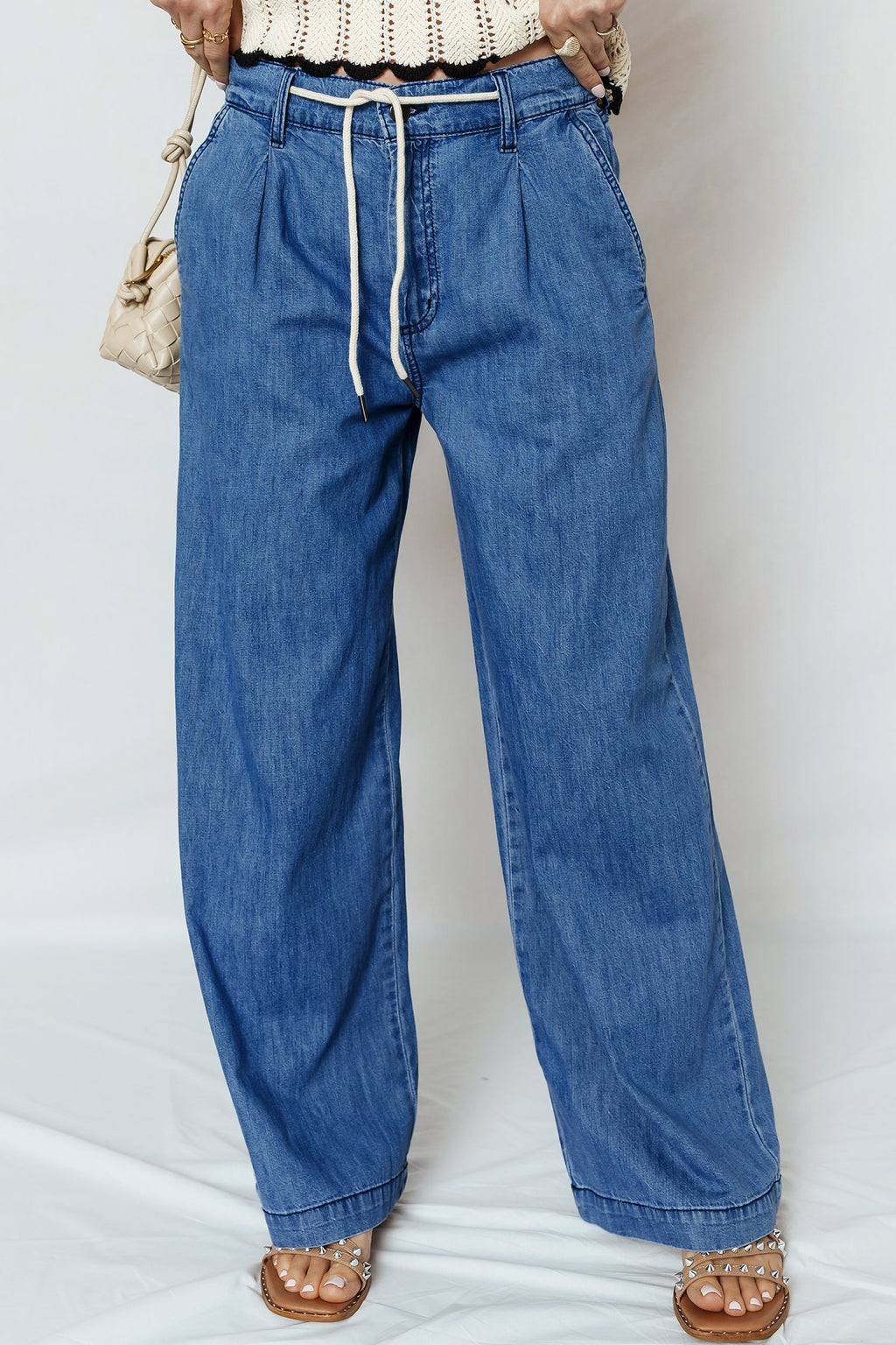 Wide Leg Dusk Lace-up Pull On Jeans