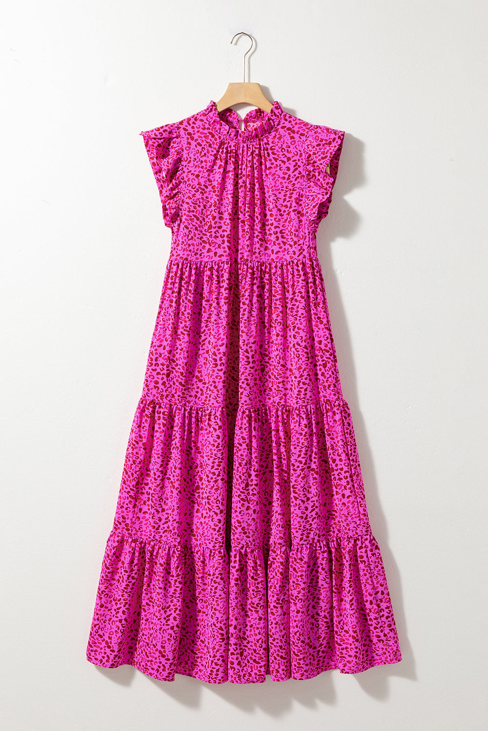 Leopard Print Ruffled Trim Tiered Maxi Dress