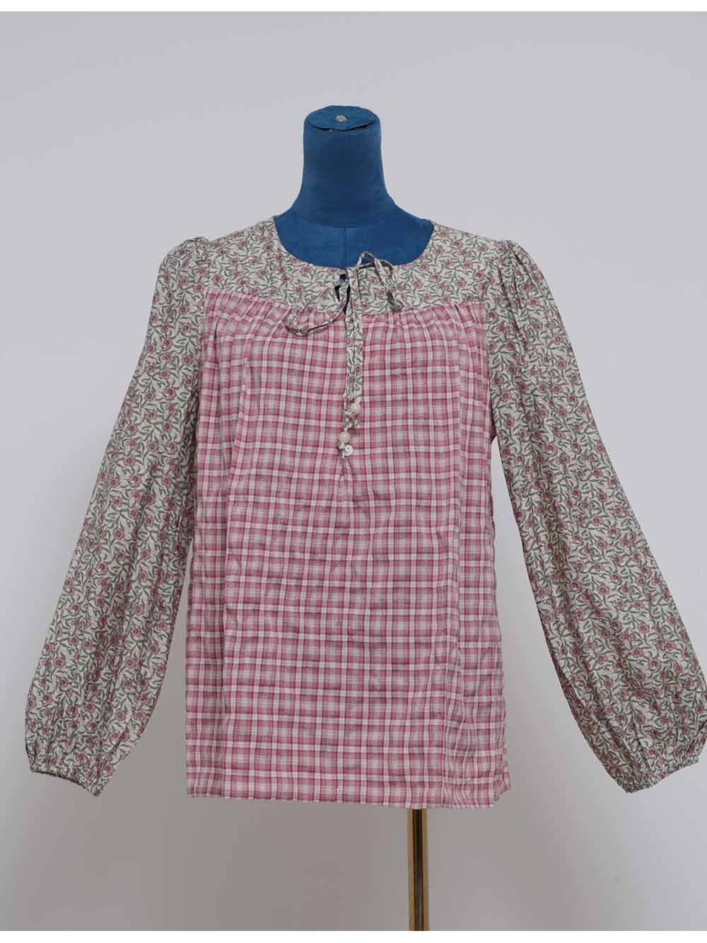 Boho Checked Front Long Sleeves Blouse