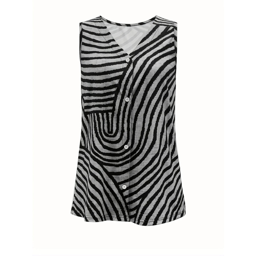 Sleeveless Zebra Button Up Tank Top