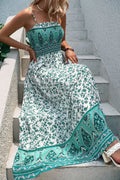 Boho Floral Print Shirred Cami Maxi Dress