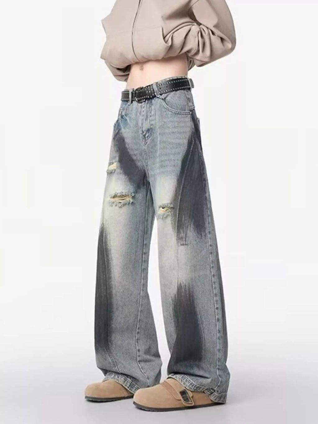 Men's Plus Size Distressed Wide Leg Jeans