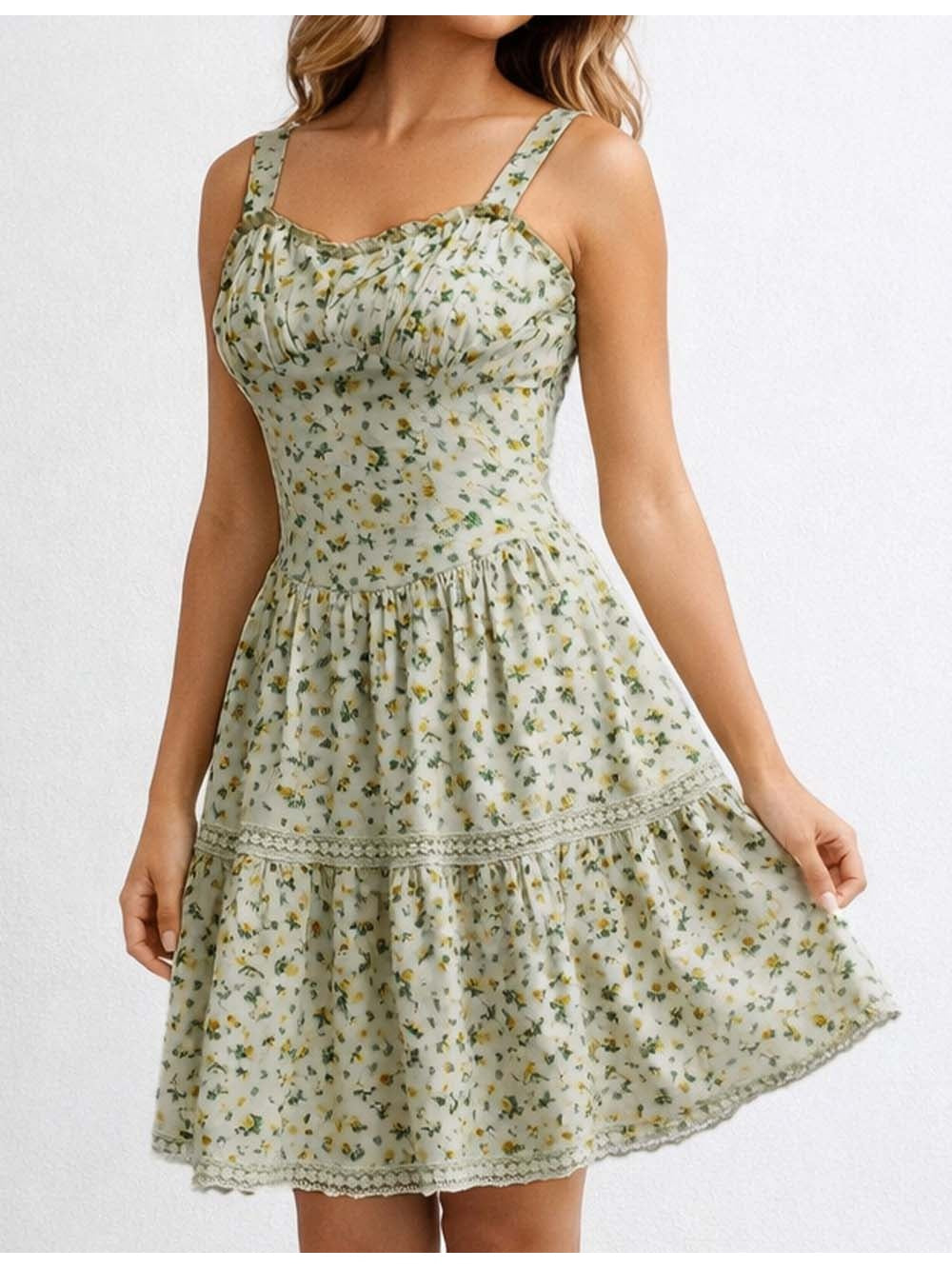 Romantic Lace Trim Sleeveless Mini Dress