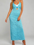 Halter Deep V Cutout Side Split Ruffle Maxi Dress