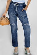 Pocketed Distressed Gather Round Jogger Jeans