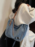 Denim Hobo Tote Bag with Rope Strap
