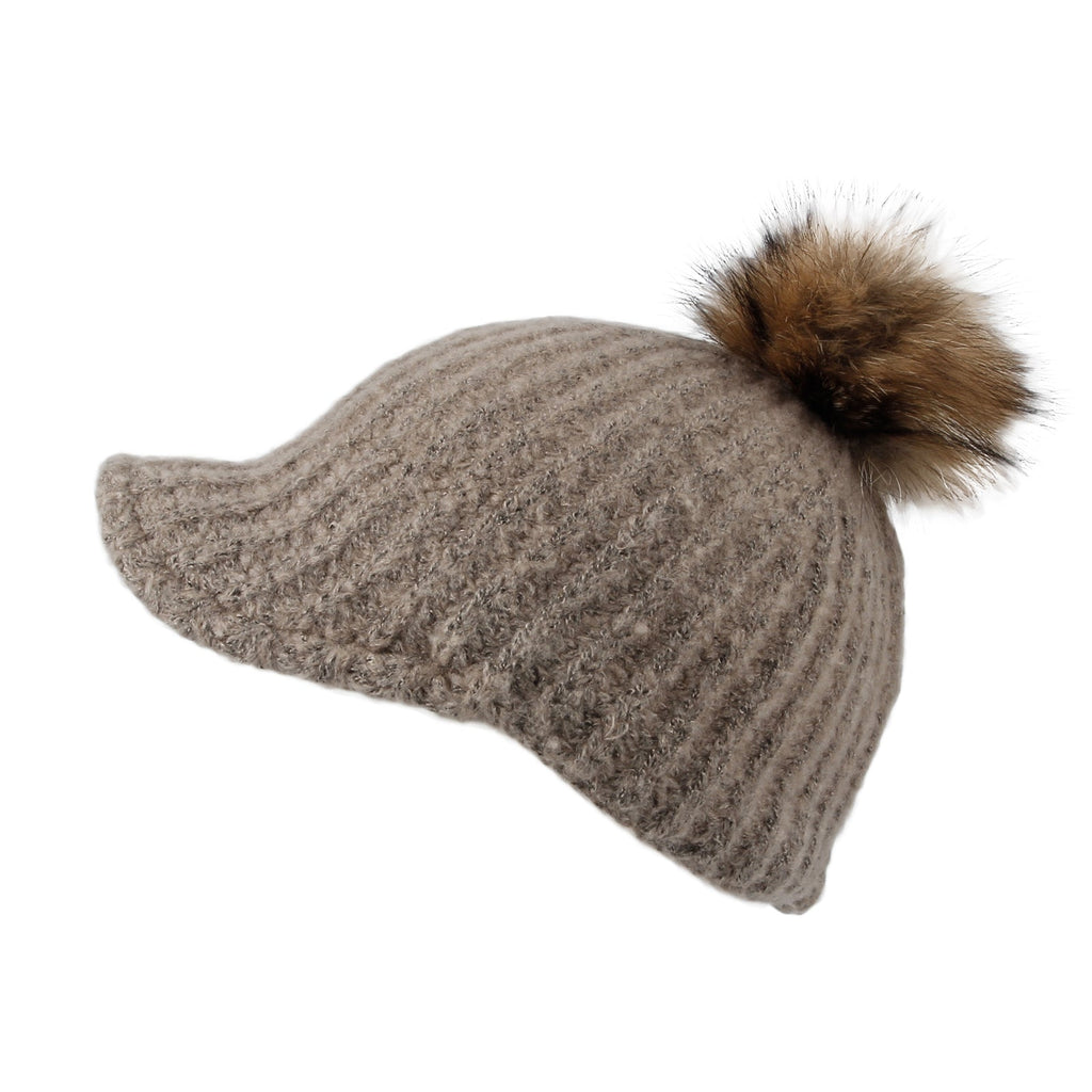 Knit Ribbed Pom Pom Sun Visor