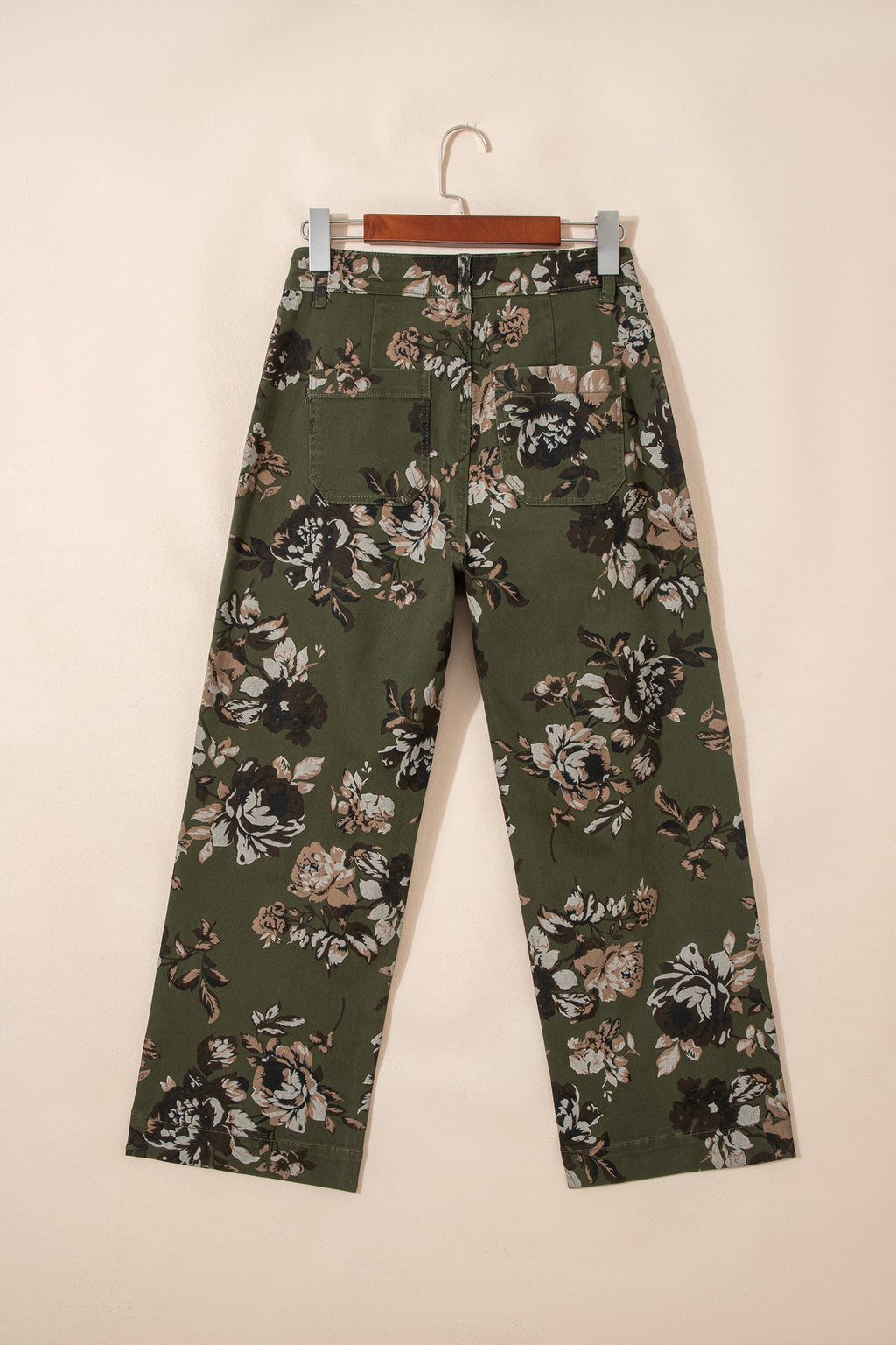 Raw Hem Patch Pocket Floral Print Jeans