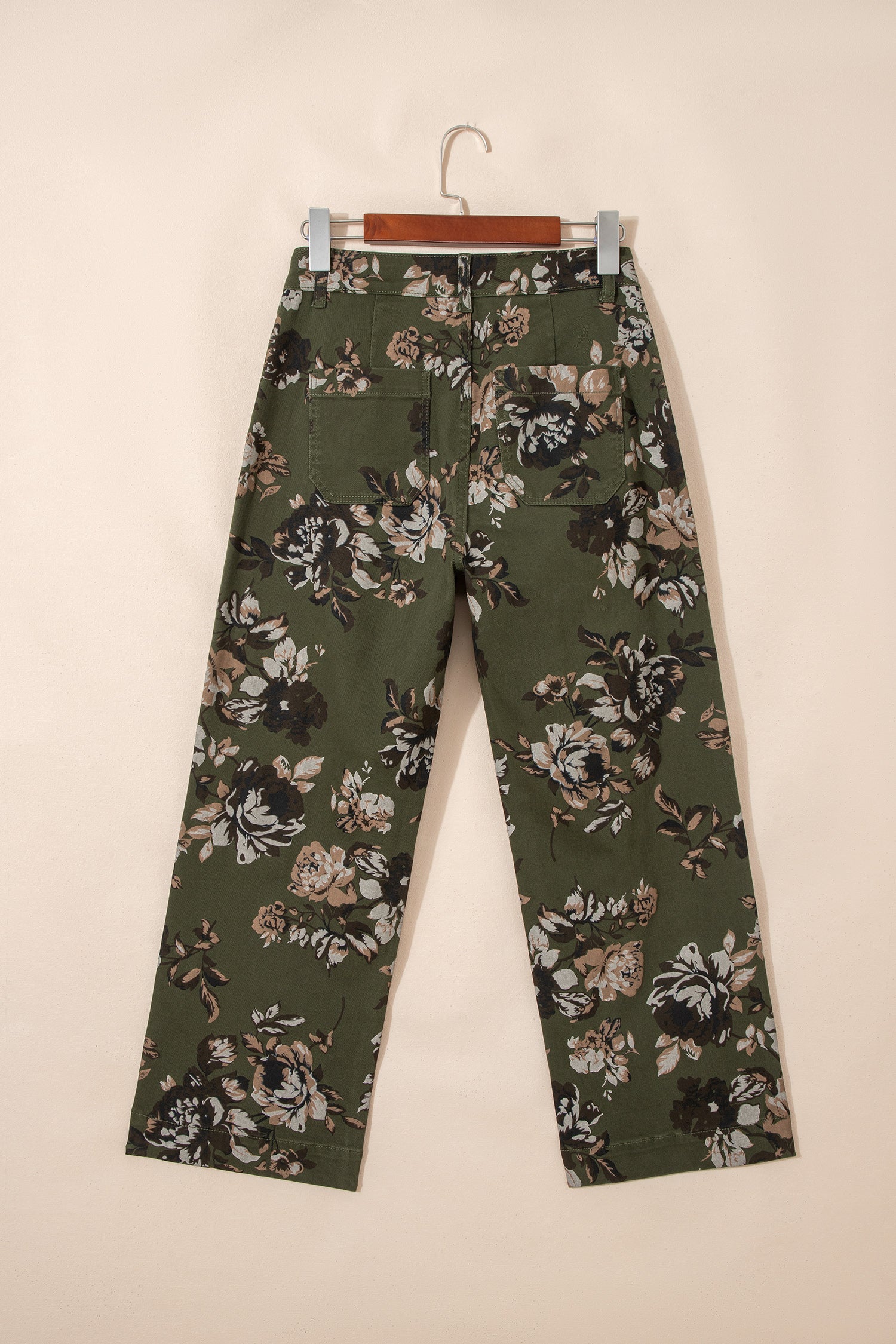 Raw Hem Patch Pocket Floral Print Jeans