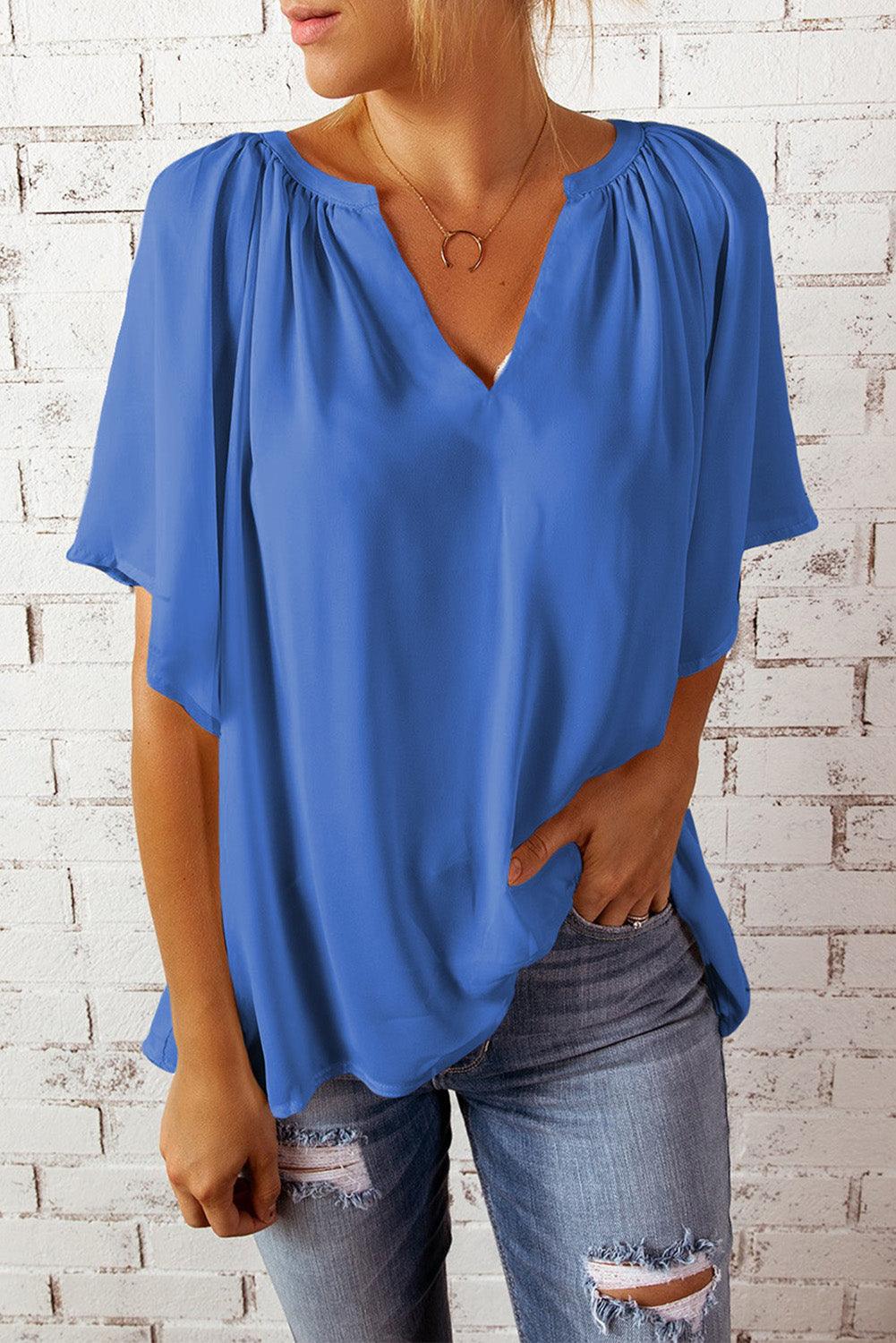 Beige Split Neck Pleated Loose