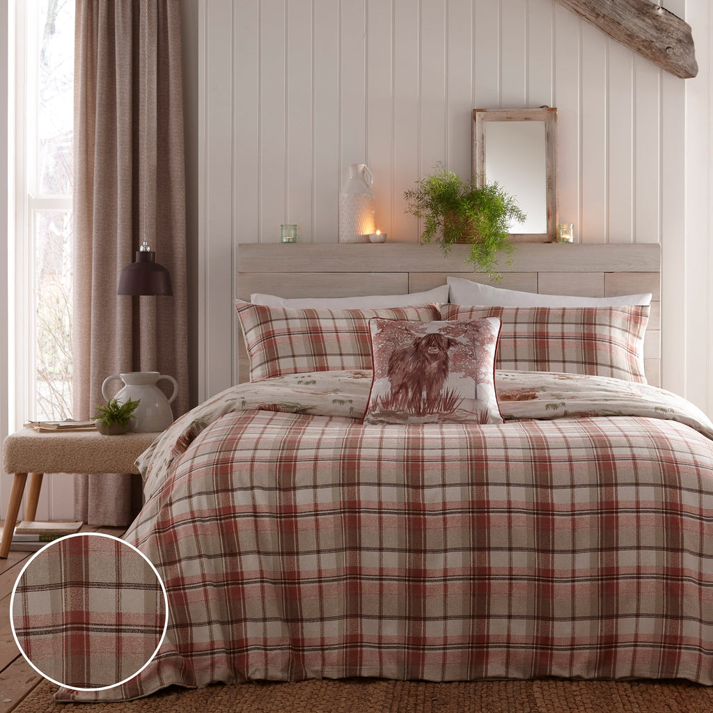Minimal Bedroom Reversible Check Brushed Cotton Duvet Cover Set