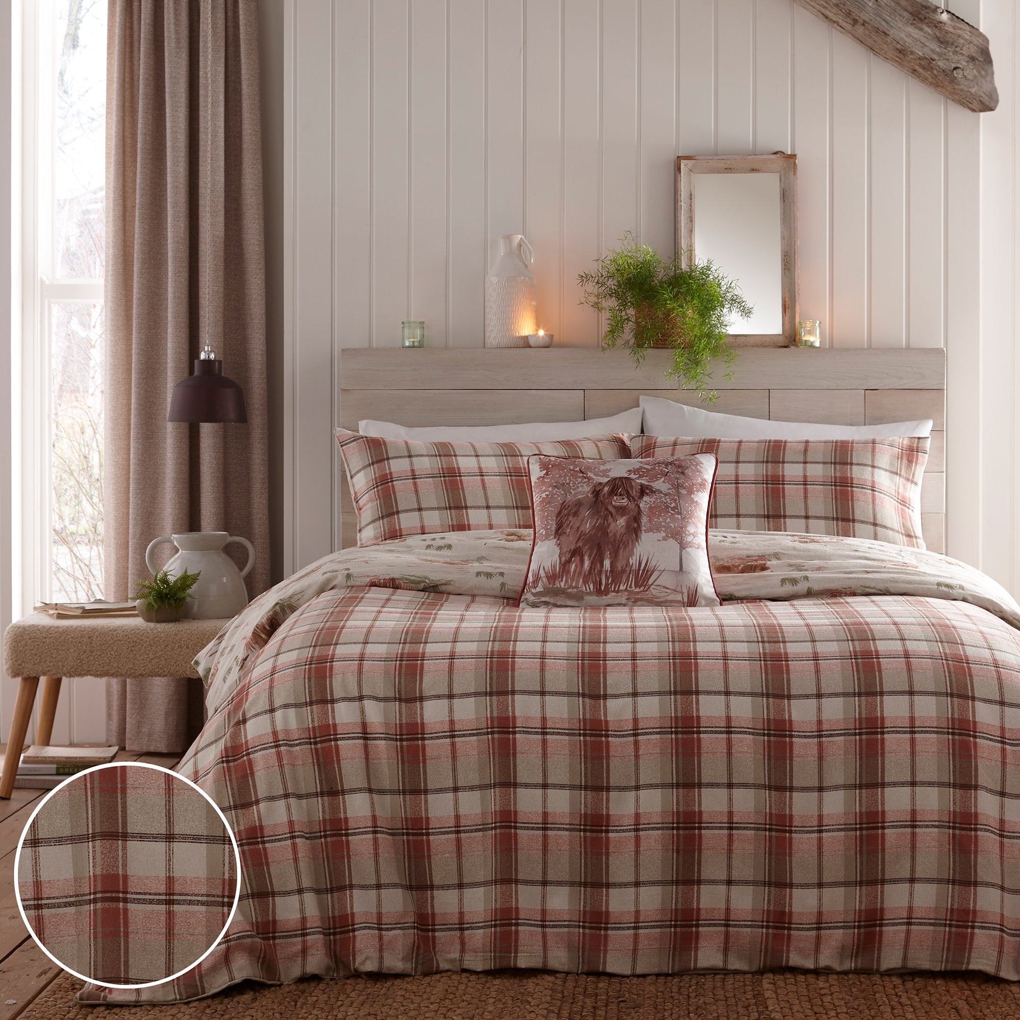 Minimal Bedroom Reversible Check Brushed Cotton Duvet Cover Set