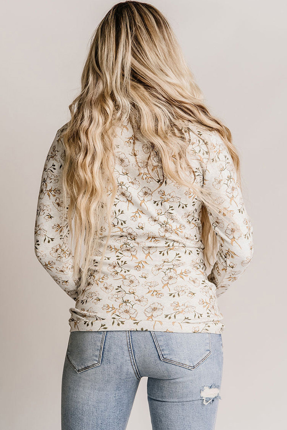 Cowl Neck Floral Print Sweatshirt