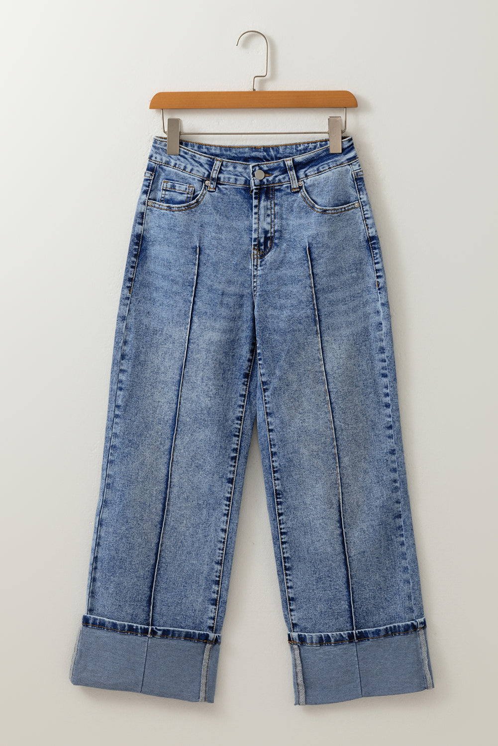 High Waist Cuffed Myosotis Center Seam Jeans