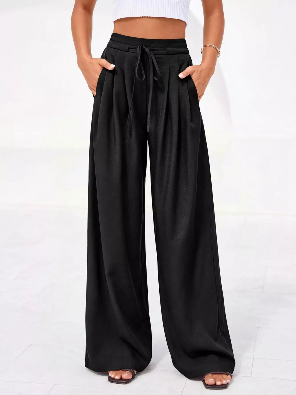 Full Size High Waisted Wide Leg Pleated Pants Plus Size