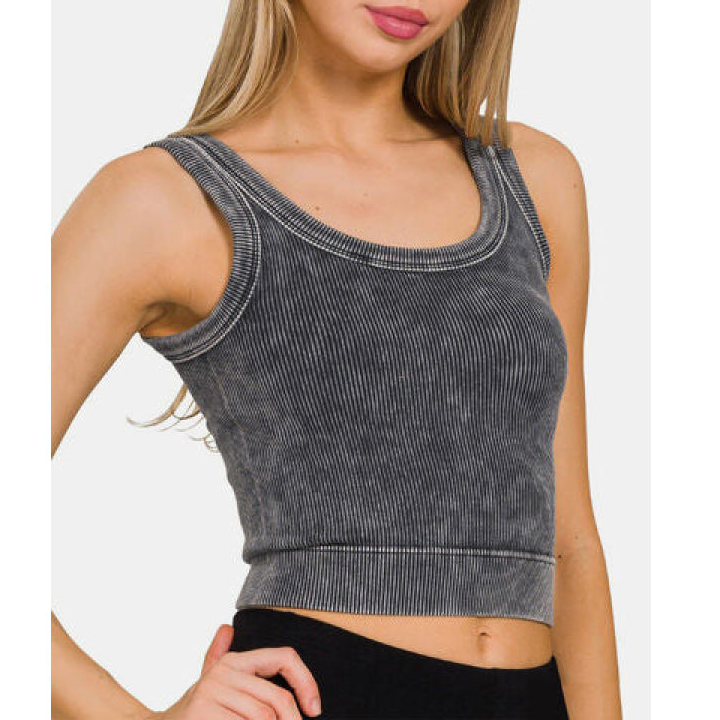 Washed Scoop Neck Wide Strap Tank