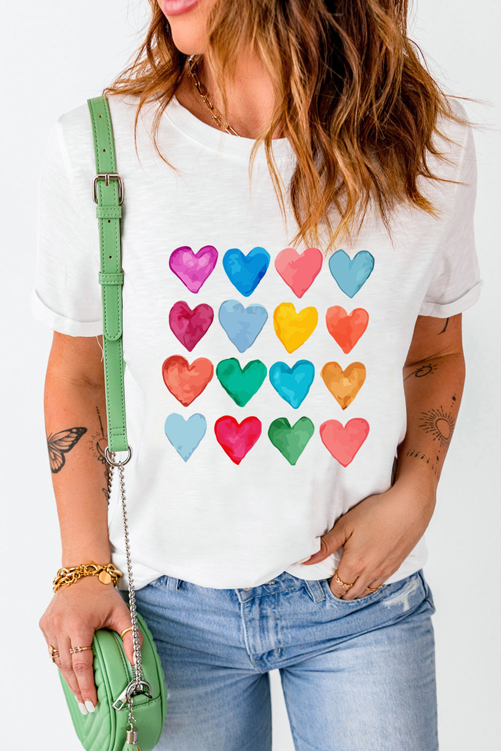 White Colorful Heart Shaped Print