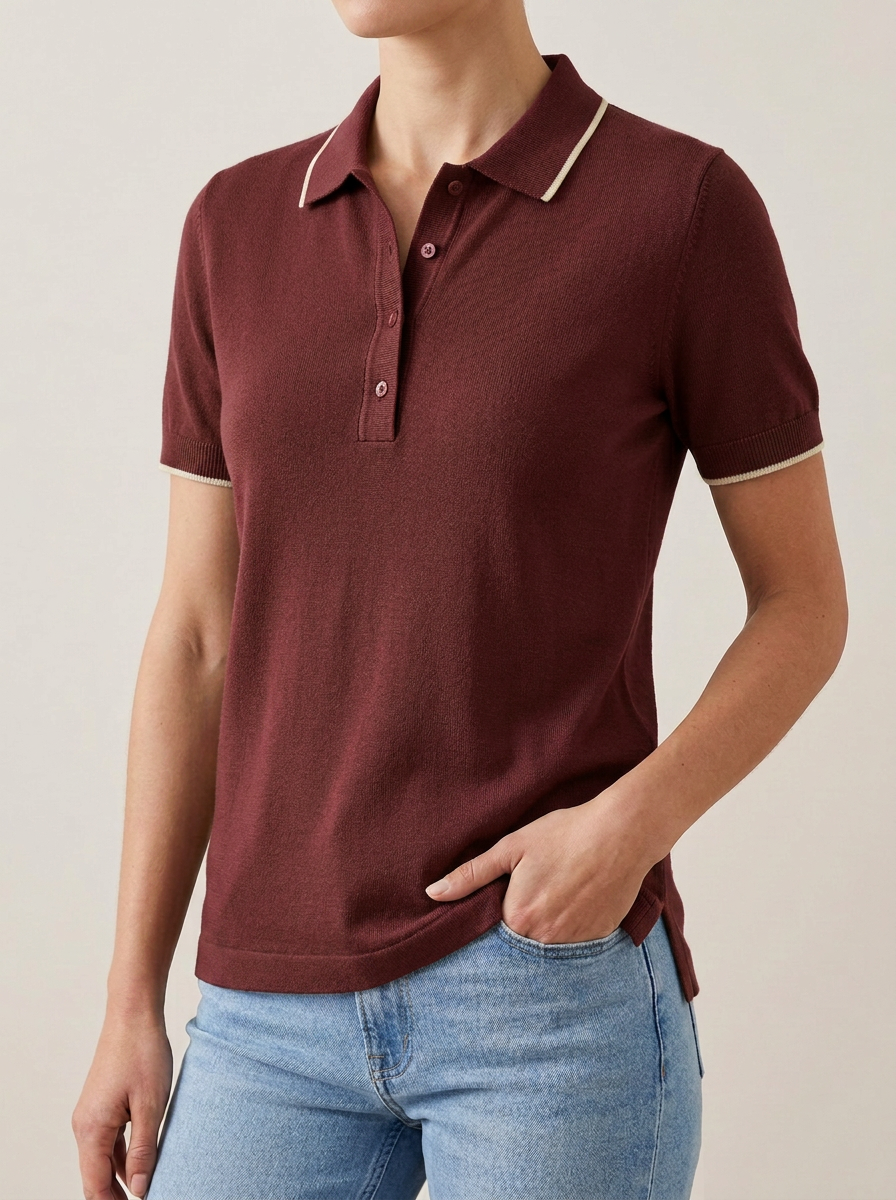 Women's Refined Contrast-Trim Polo Shirt
