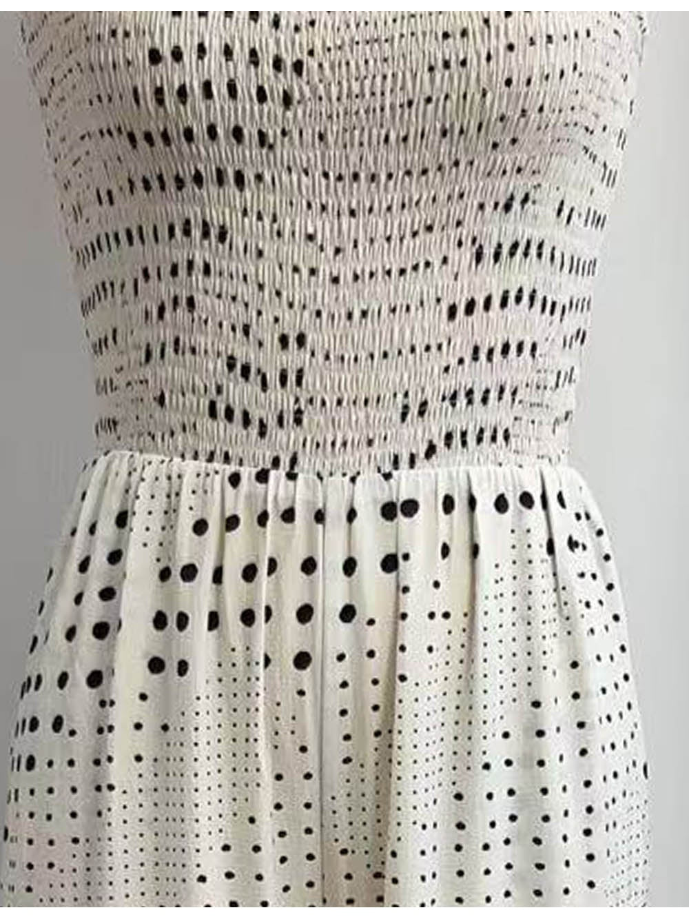 Polka Dot Smocked Bodice Wide Leg Jumpsuit