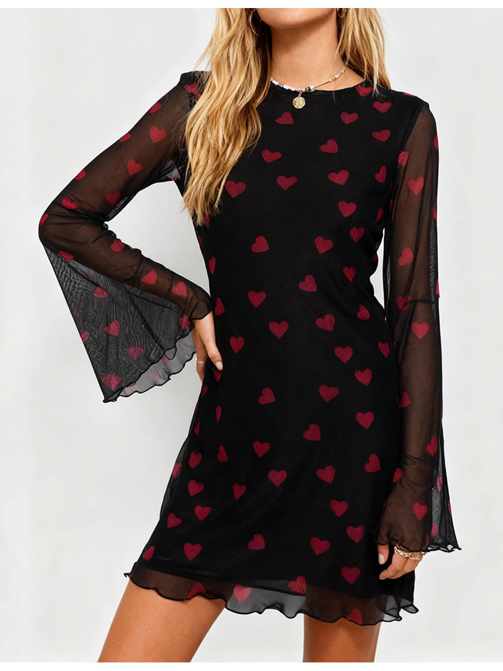 Open Back Valentine Heart Mesh Mini Dress