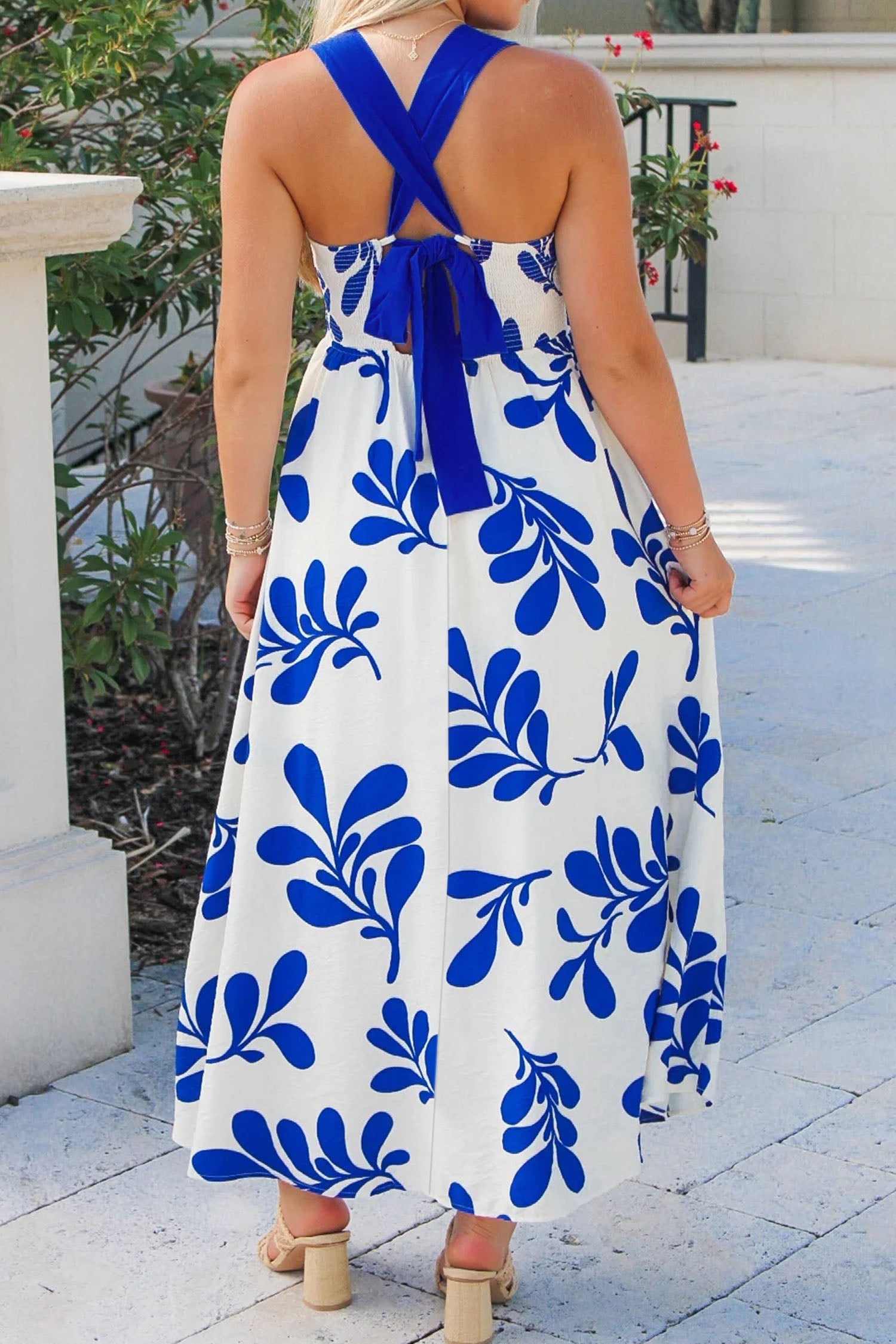 Maxi Floral Print Crisscross Tie Back Sleeveless Long Dress
