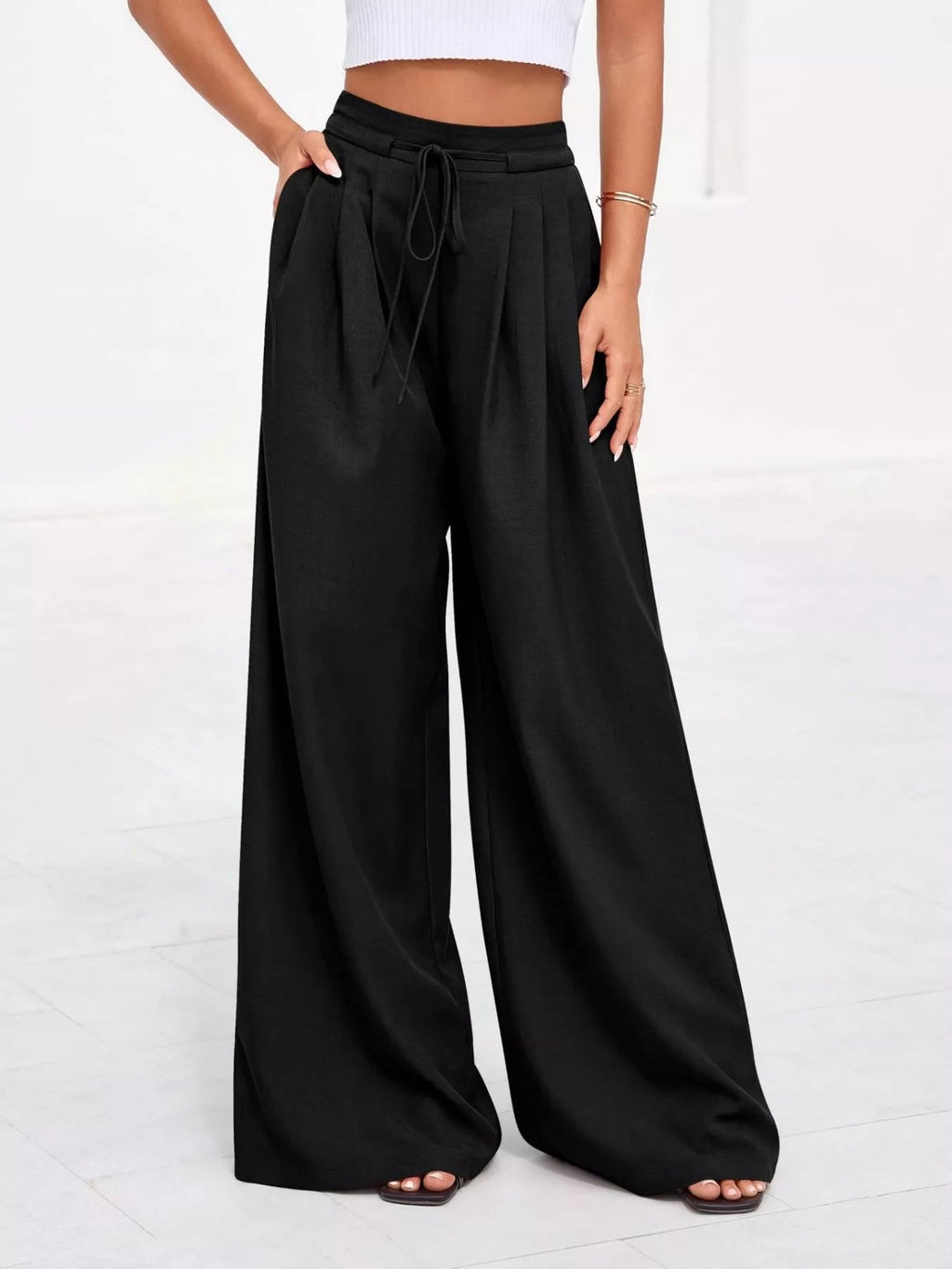 Full Size High Waisted Wide Leg Pleated Pants Plus Size