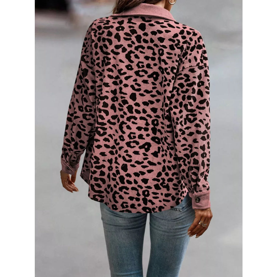 Full Size Leopard Print Button Down Jacket Plus Size