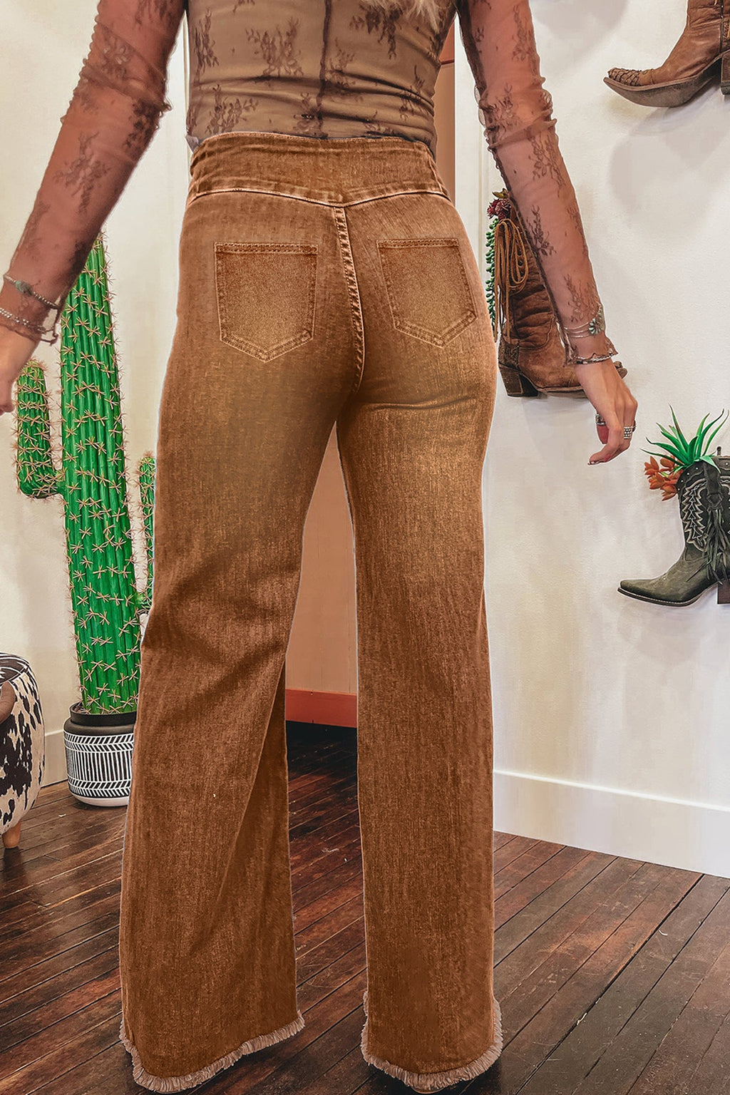 Everyday Flare High Waist Raw Hem Button Jeans
