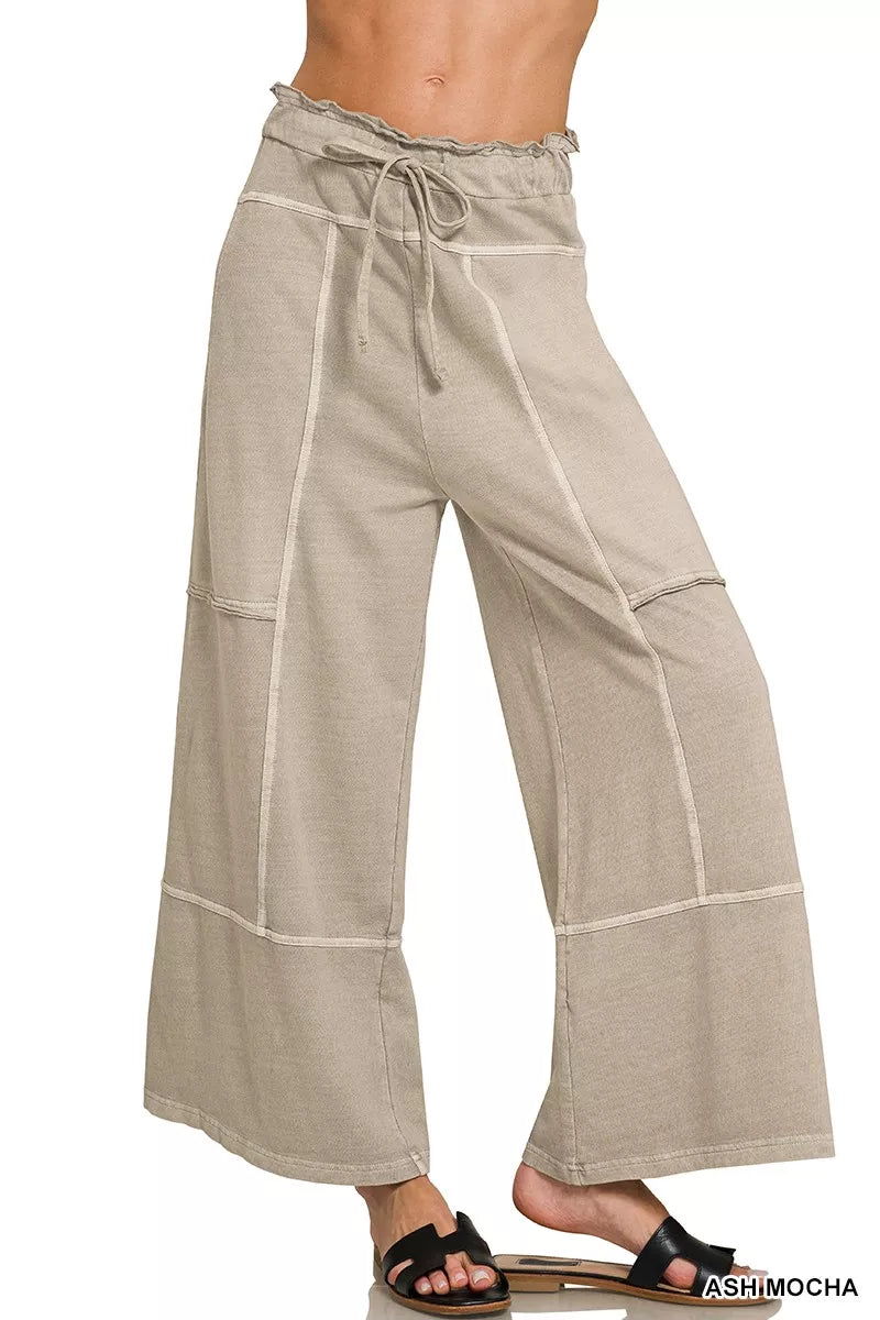 French Terry Washed Exposed Seam Wide Leg Pants