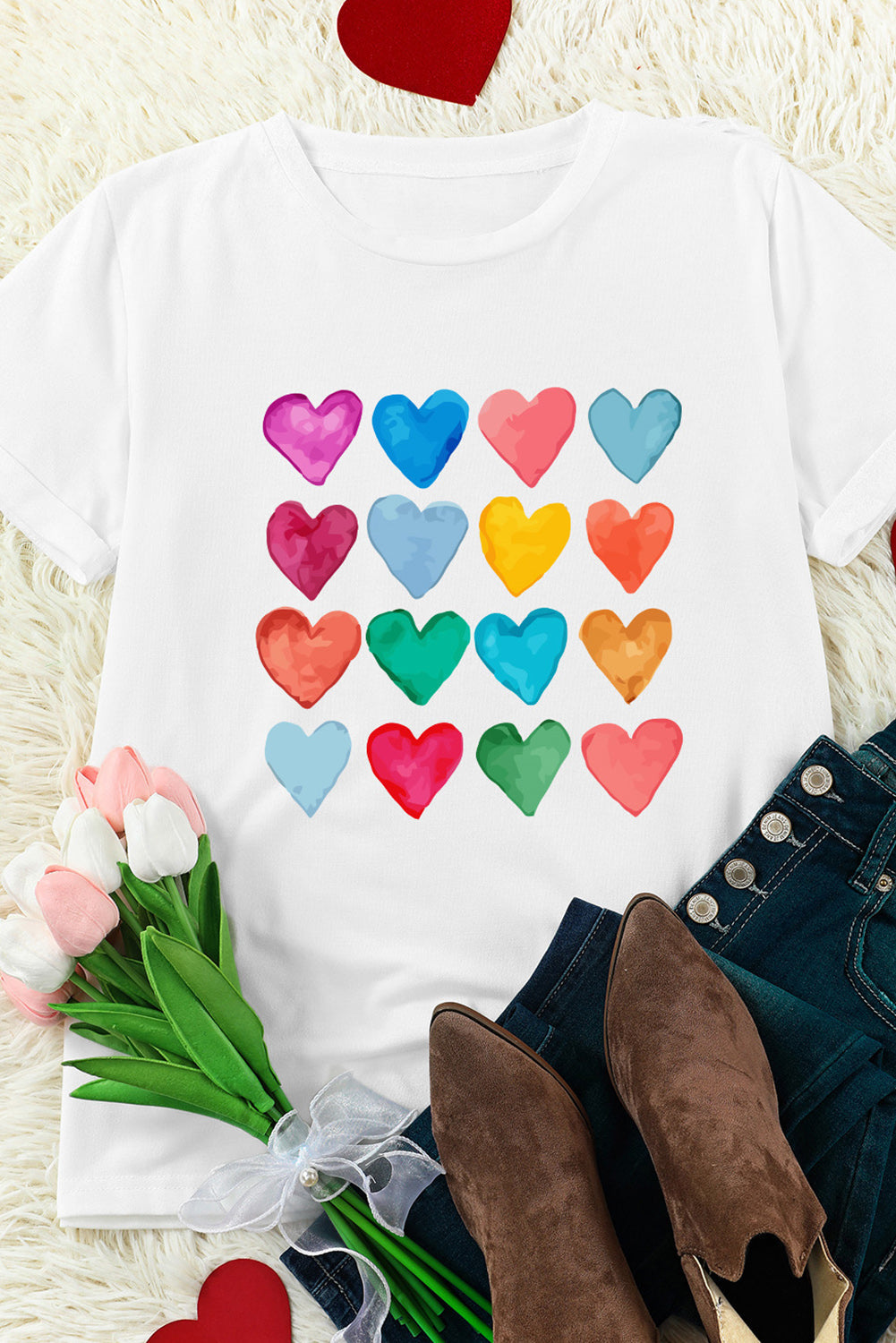 White Colorful Heart Shaped Print