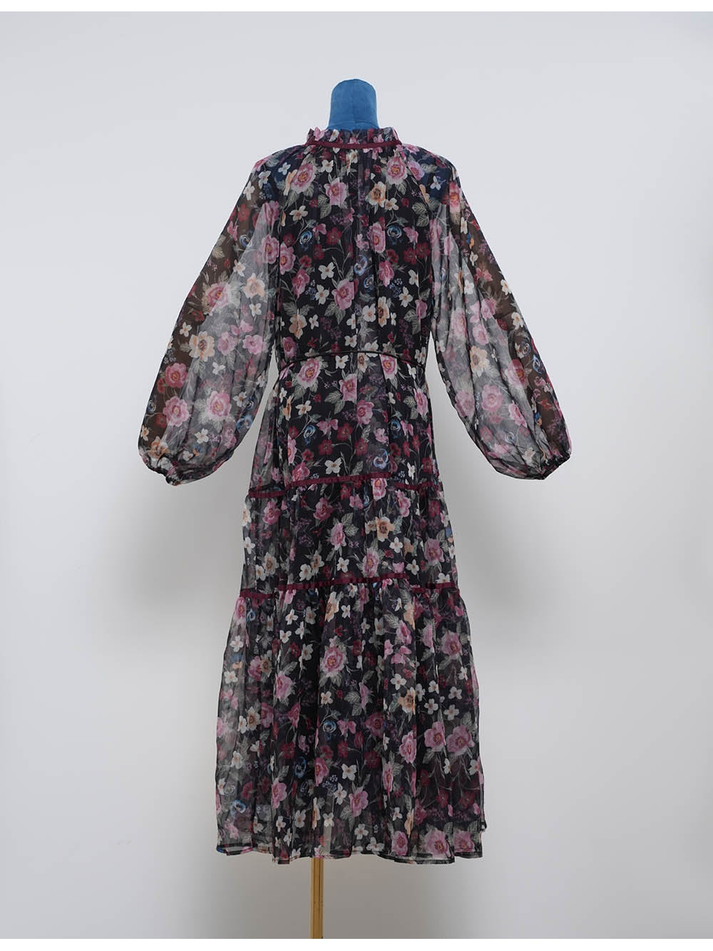 Boho Ruffle Neck Lantern Sleeves Midi Dress