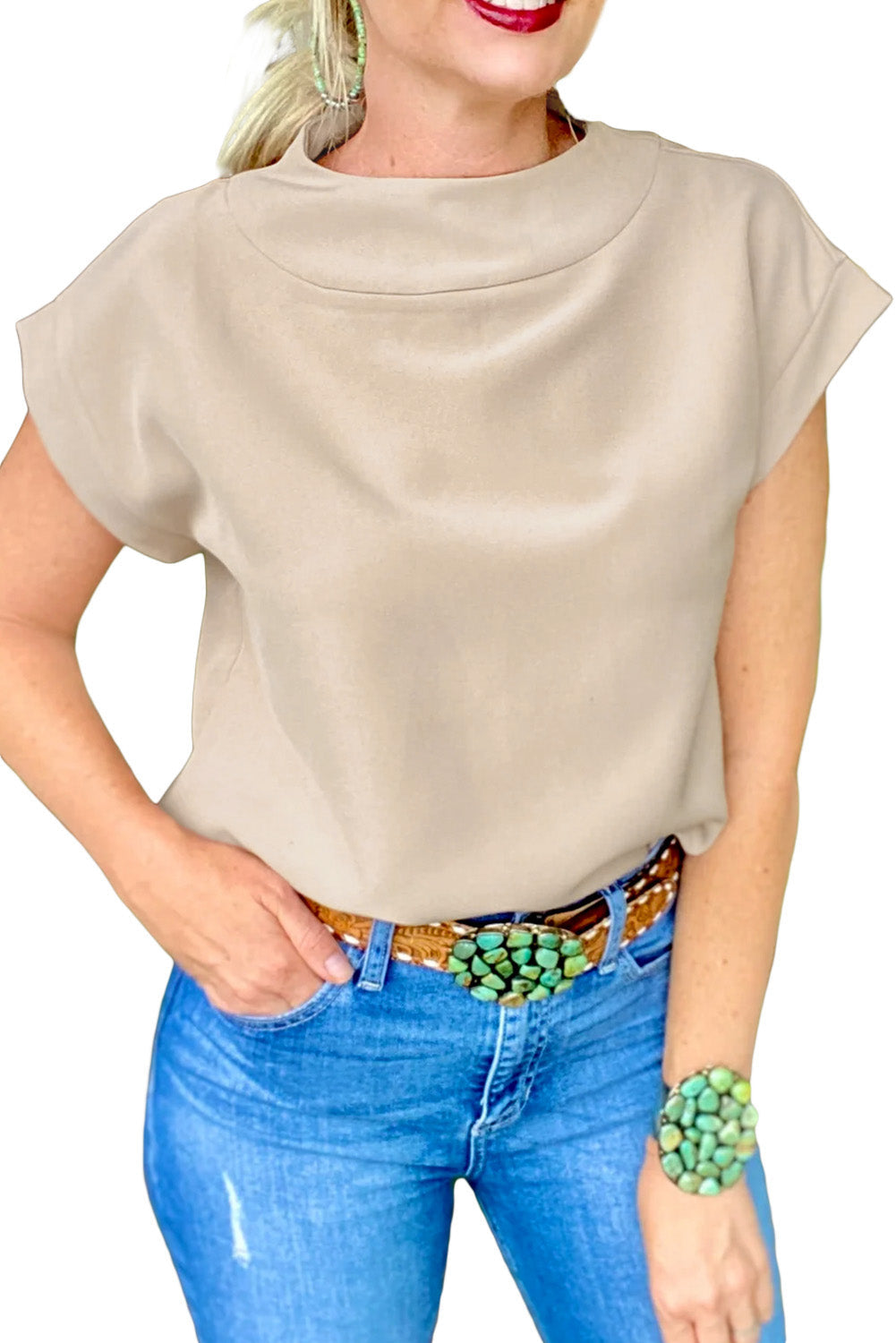 Oatmeal Plain Crew Neck Loose