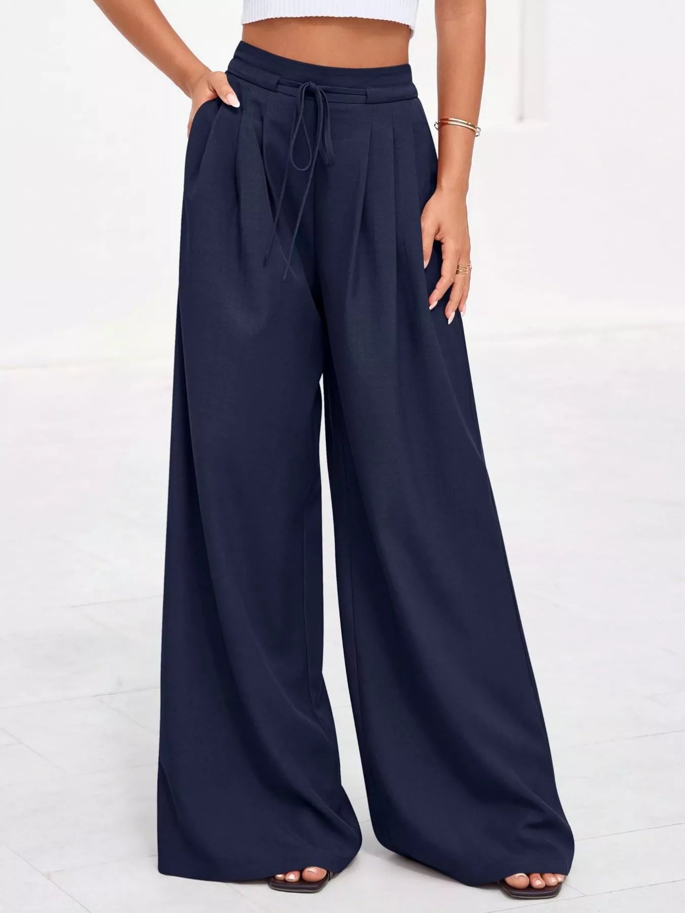 Full Size High Waisted Wide Leg Pleated Pants Plus Size