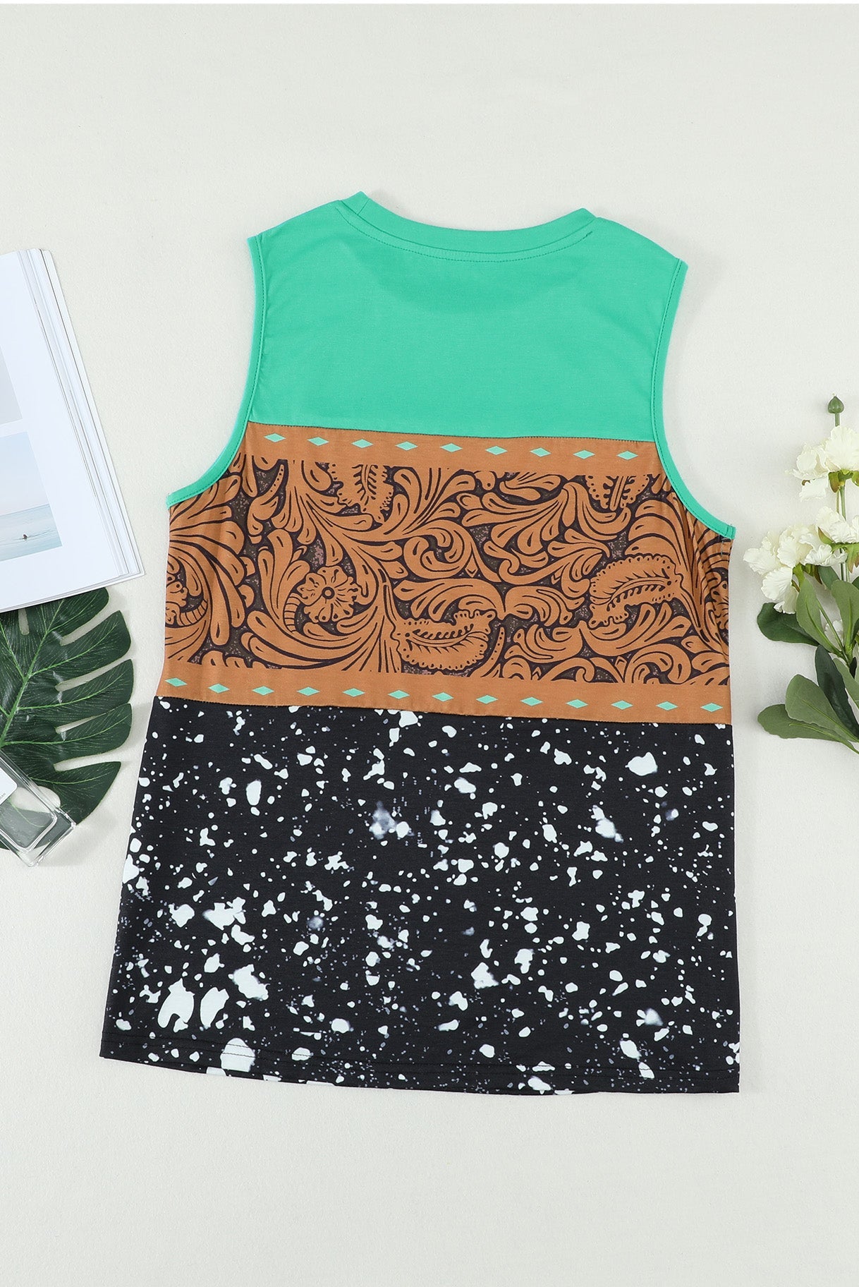 Tie-dye Buckstitch Color-block T-shirt Tank Top