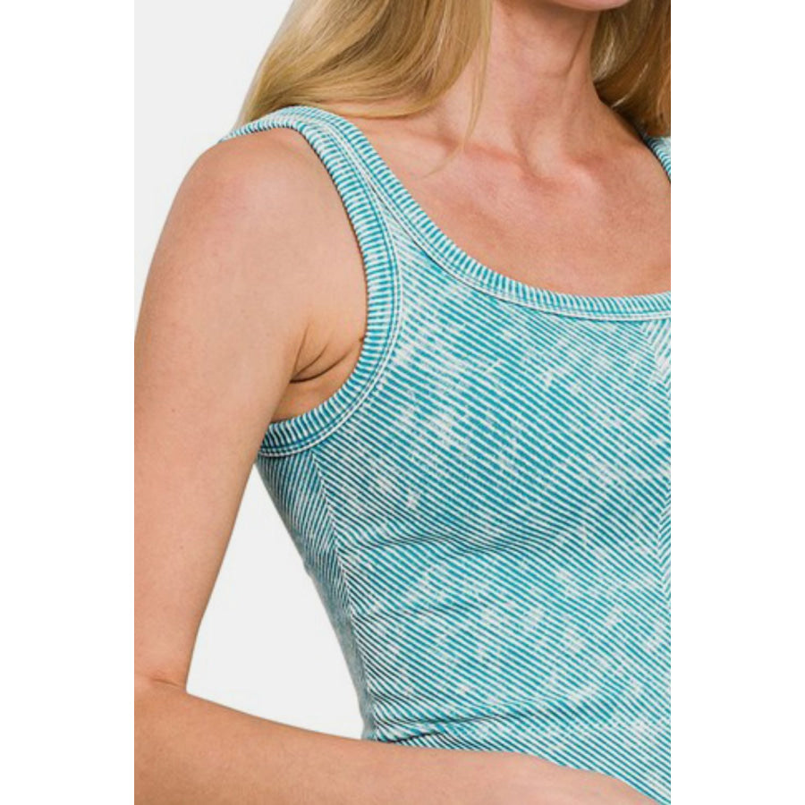 Relaxed Washed Ribbed Scoop Neck Wide Strap Tank