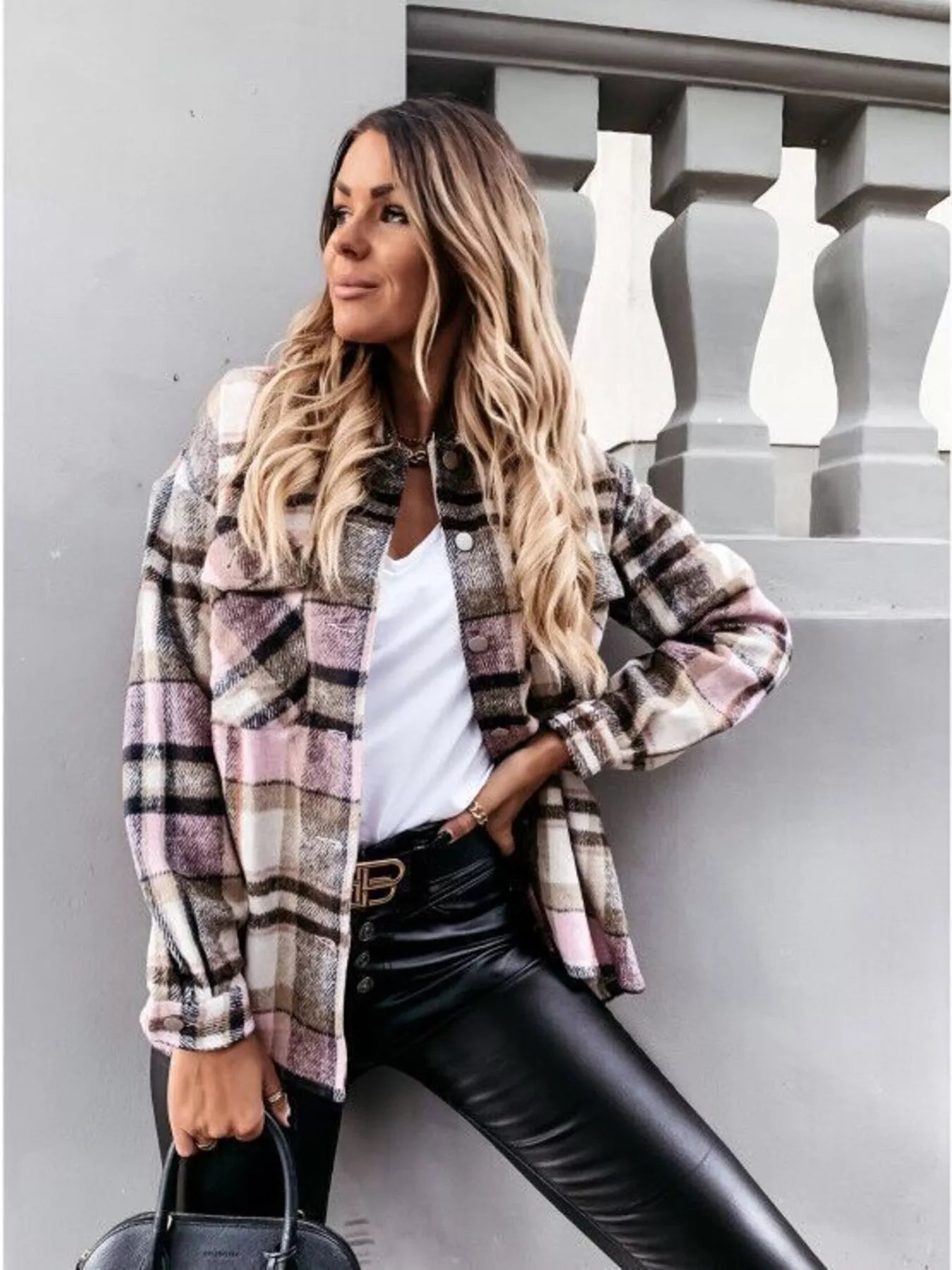 Plaid Button Down Long Sleeve Shacket Jacket