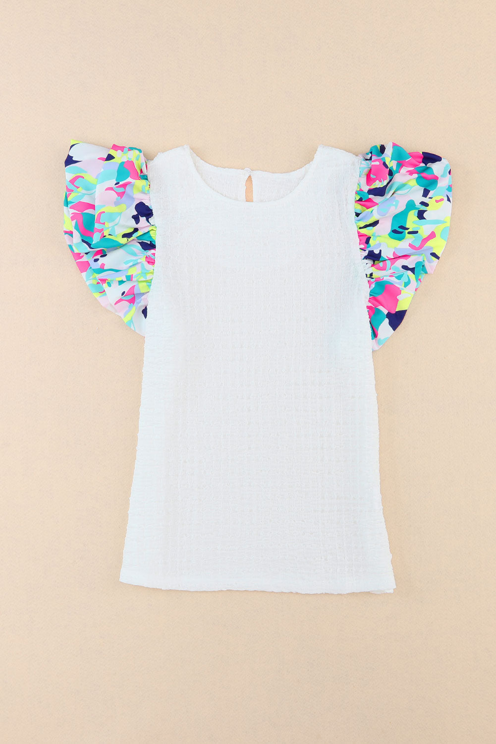 Voluminous Printed Puff Sleeve Textured