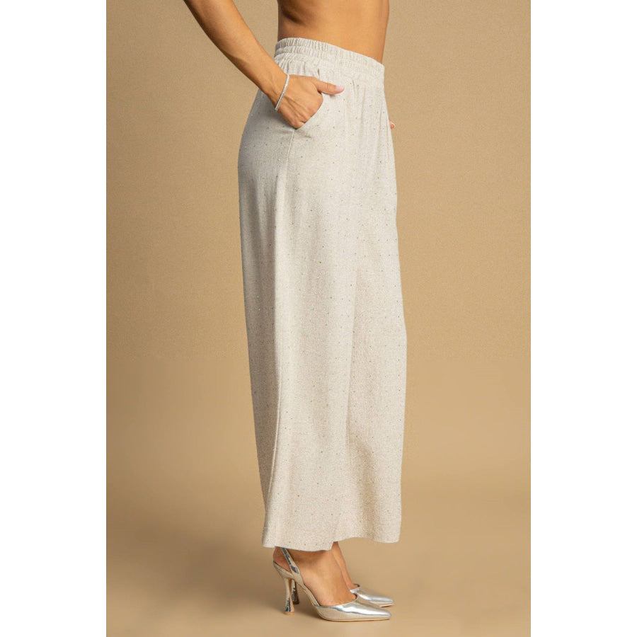 Casual Full Size High Waisted Embellished Linen Pants Plus Size