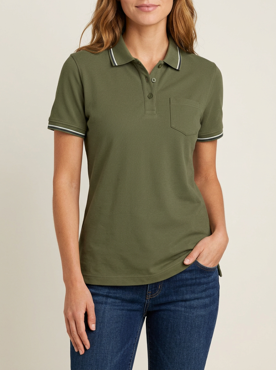 Women's Everyday Pocket Tipped-Collar Collared Polo Shirt
