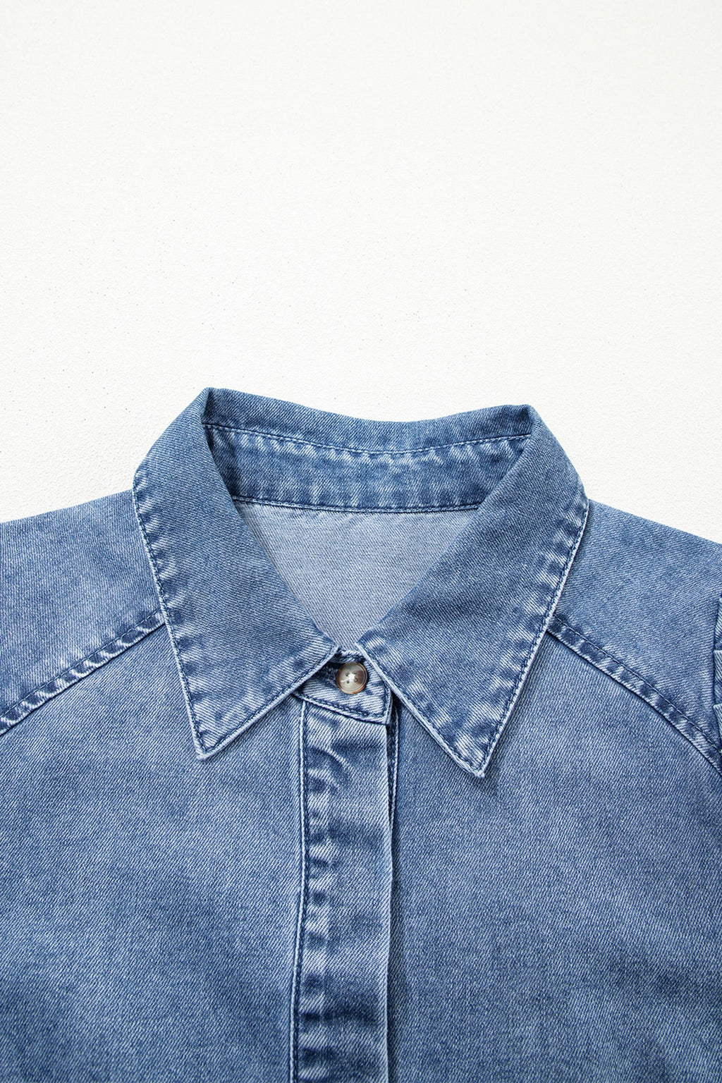 Blue Puff Half Sleeve Collared Denim Shirt