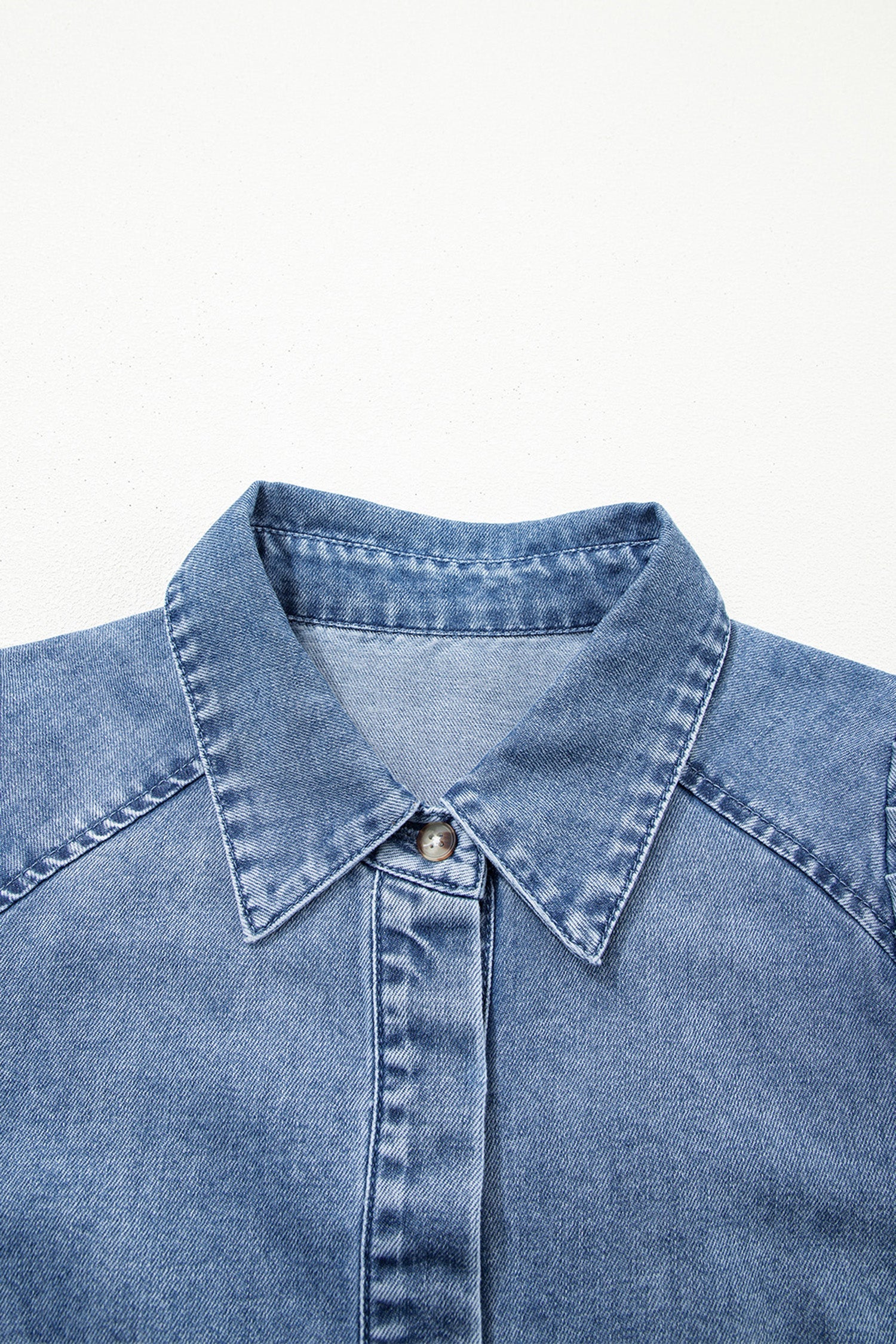 Blue Puff Half Sleeve Collared Denim Shirt