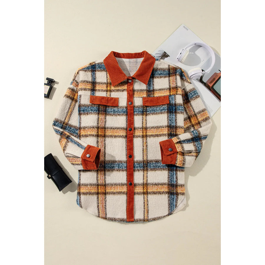 Plus Size Plaid Button Down Jacket