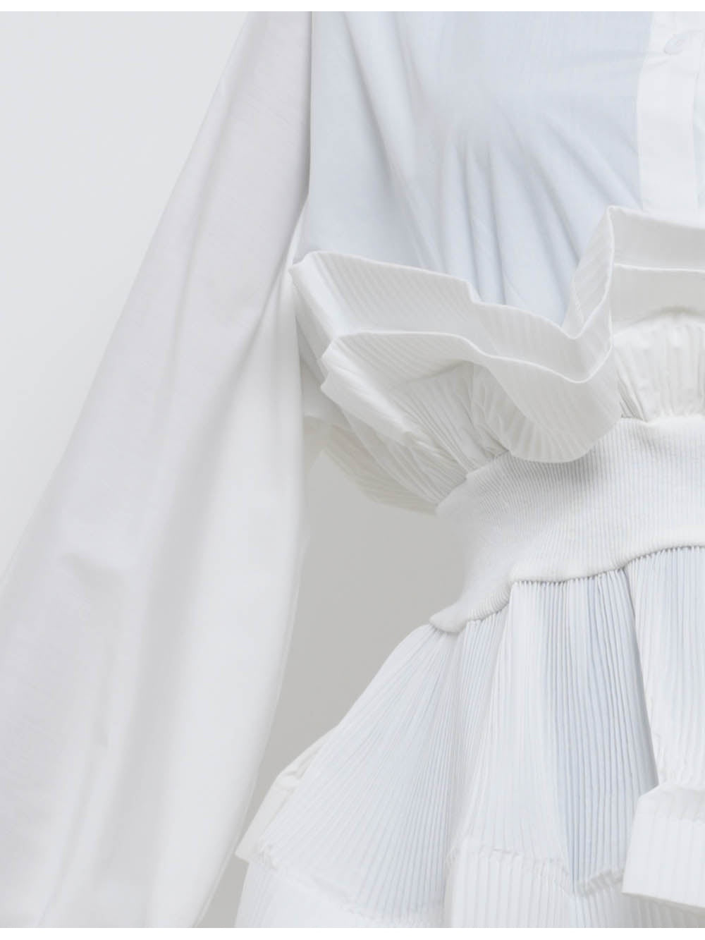 Chic Ruffle Pleated Lantern Sleeves Button Front Blouse
