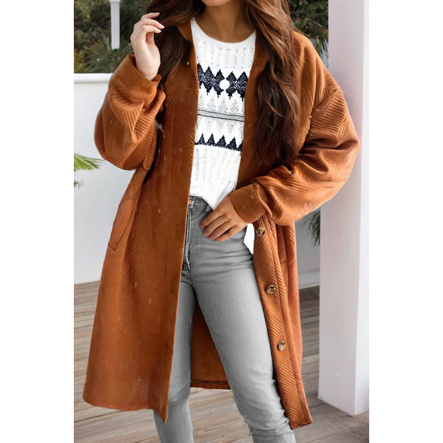 Textured Button Down Collared Neck Coat Jacket