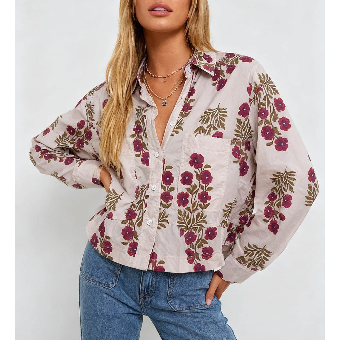 Boho Turndown Collar Long Sleeves Shirt