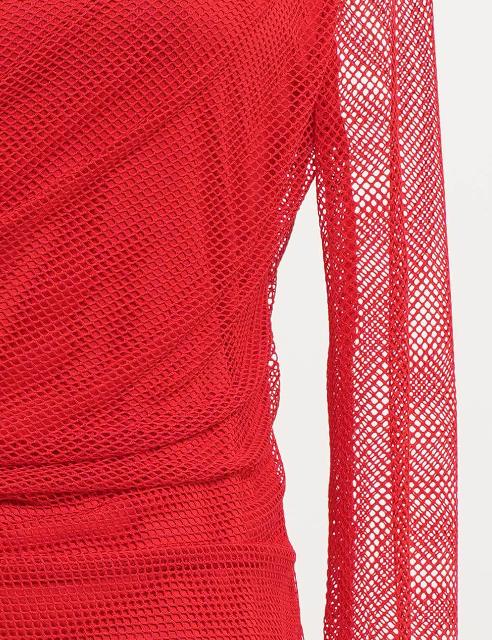Mock Neck Fishnet Mesh Sheer Long Sleeves Bodysuit
