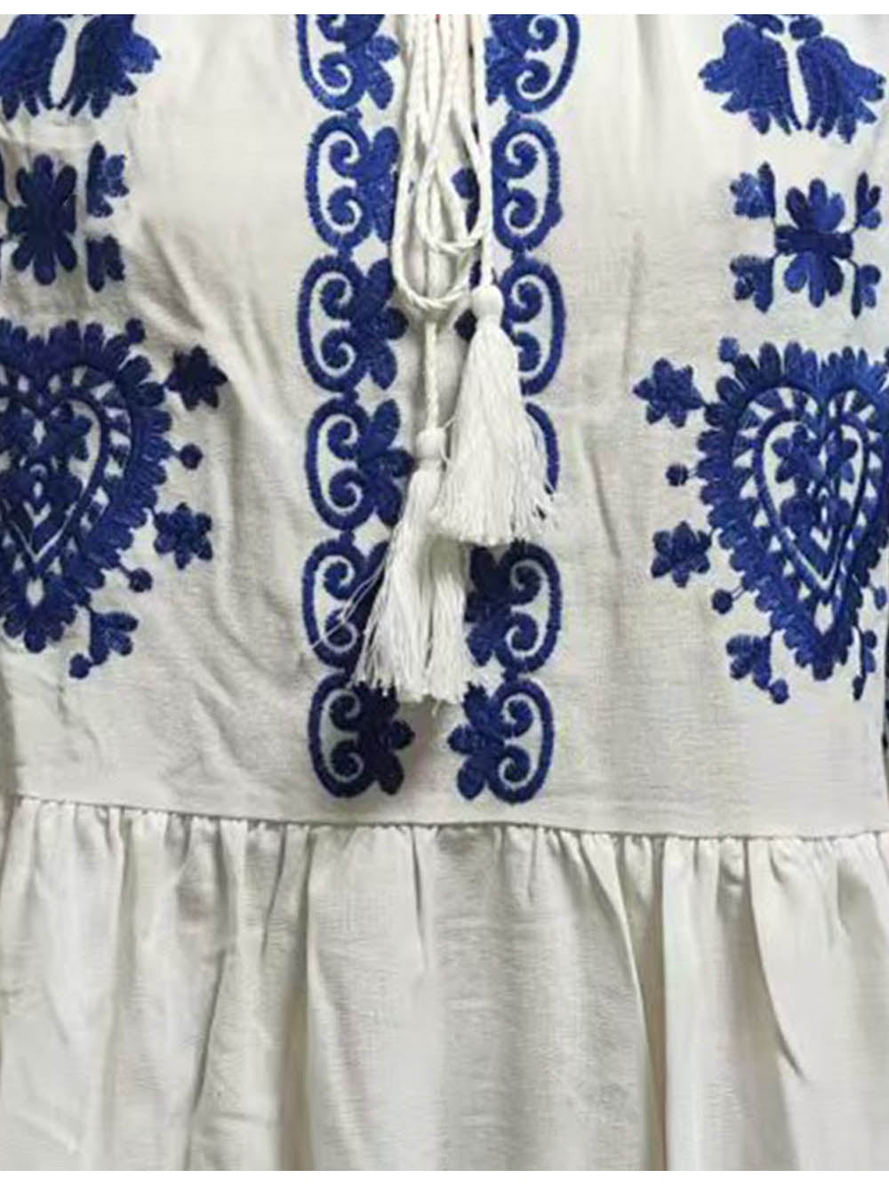 Boho Totem Embroidery Fringe Neck Mini Dress